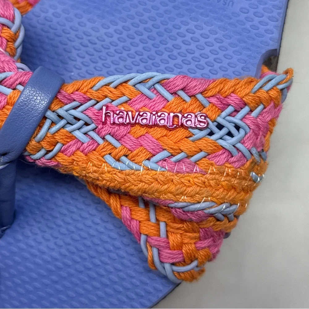 NWT Havaianas Saint Tropez Crochet Woven Thong Slide Flop Flop Sandal Shoes Blue - Picture 4 of 8